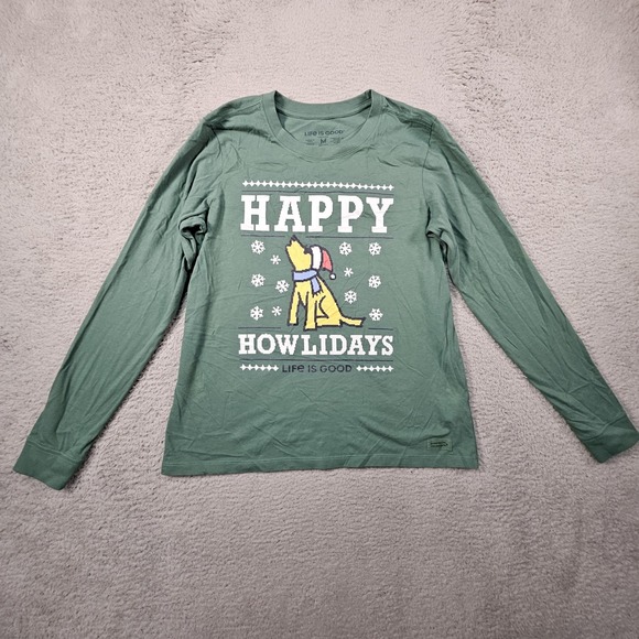 Life Is Good Tops - Life is Good Happy Howlidays LS Top Womens M Graphic Christmas Festive Holiday